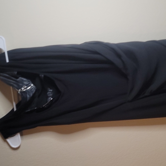 Is black dress with shawl and faux leather detail on the back - Picture 2 of 2